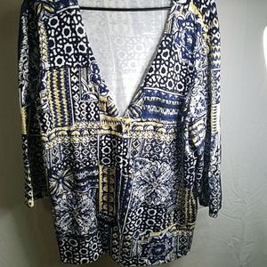 Cj banks blue/ yellow/white, deep v neck cardigan